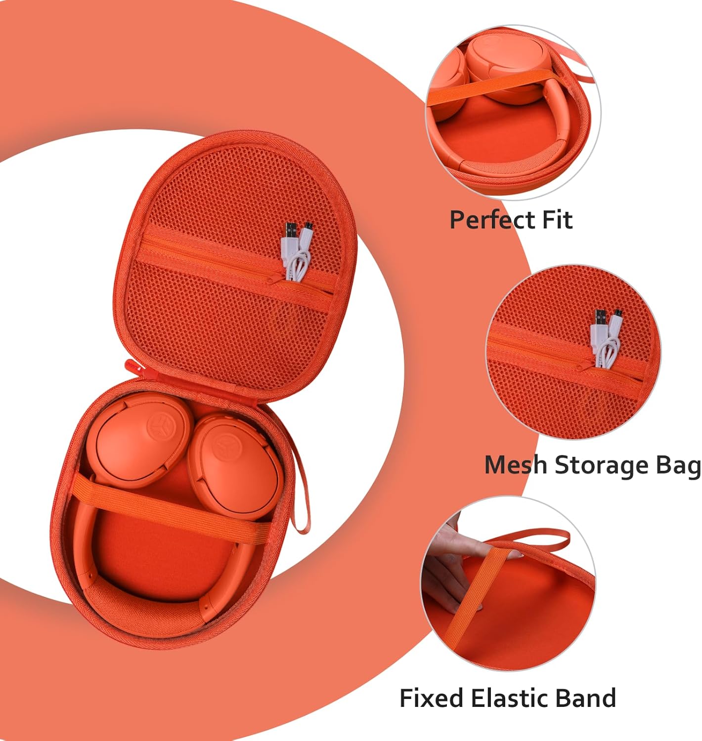 Headphone Headset Case Compatible with BERIBES/JLab JBuds Lux ANC/KVIDIO/JBL/Sony/Soundcore by Anker Wireless On-Ear Headphones, Orange Red - Image 2