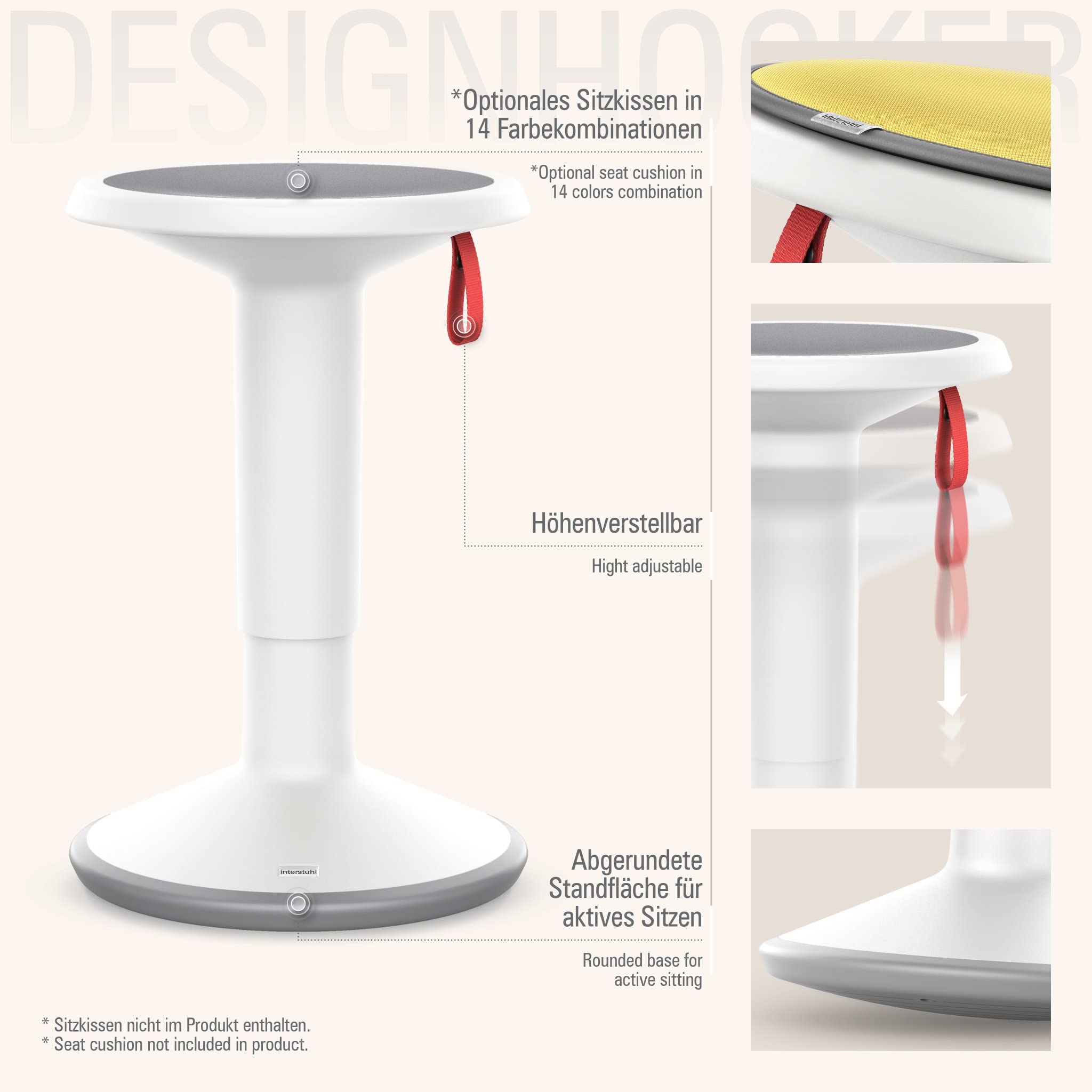 Interstuhl UPis1 - ergonomischer Sitzhocker mit Schwingeffekt - höhenverstellbar - Hocker mit rutschhemmender Standfläche & Kippschutz - Bürohocker (Grauweiß, UP Designhocker)