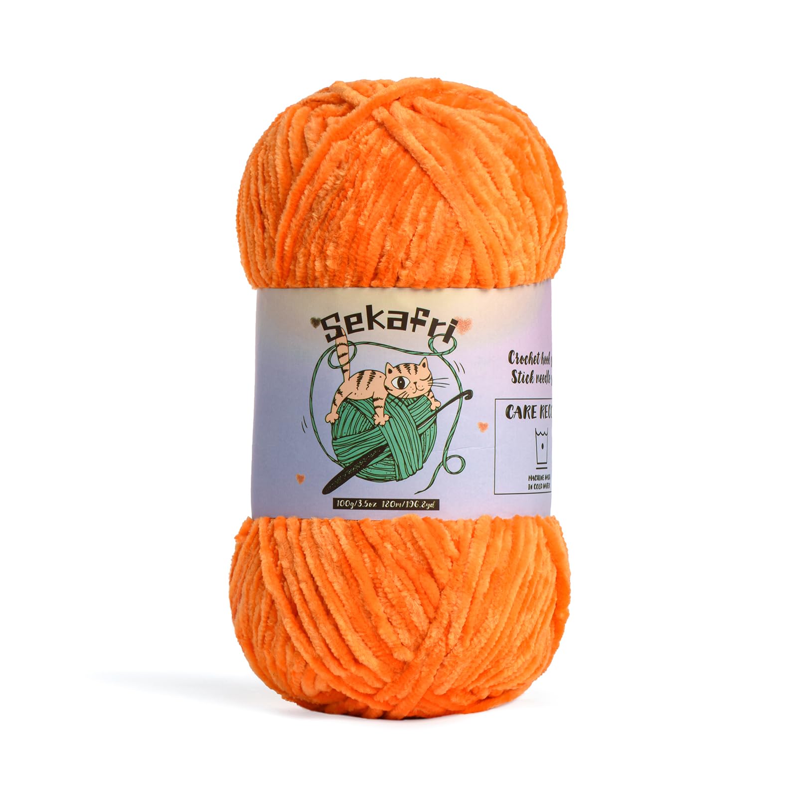 Fuzzy Chenille Yarn for Crocheting Amigurumi Crochet Yarn Orange
