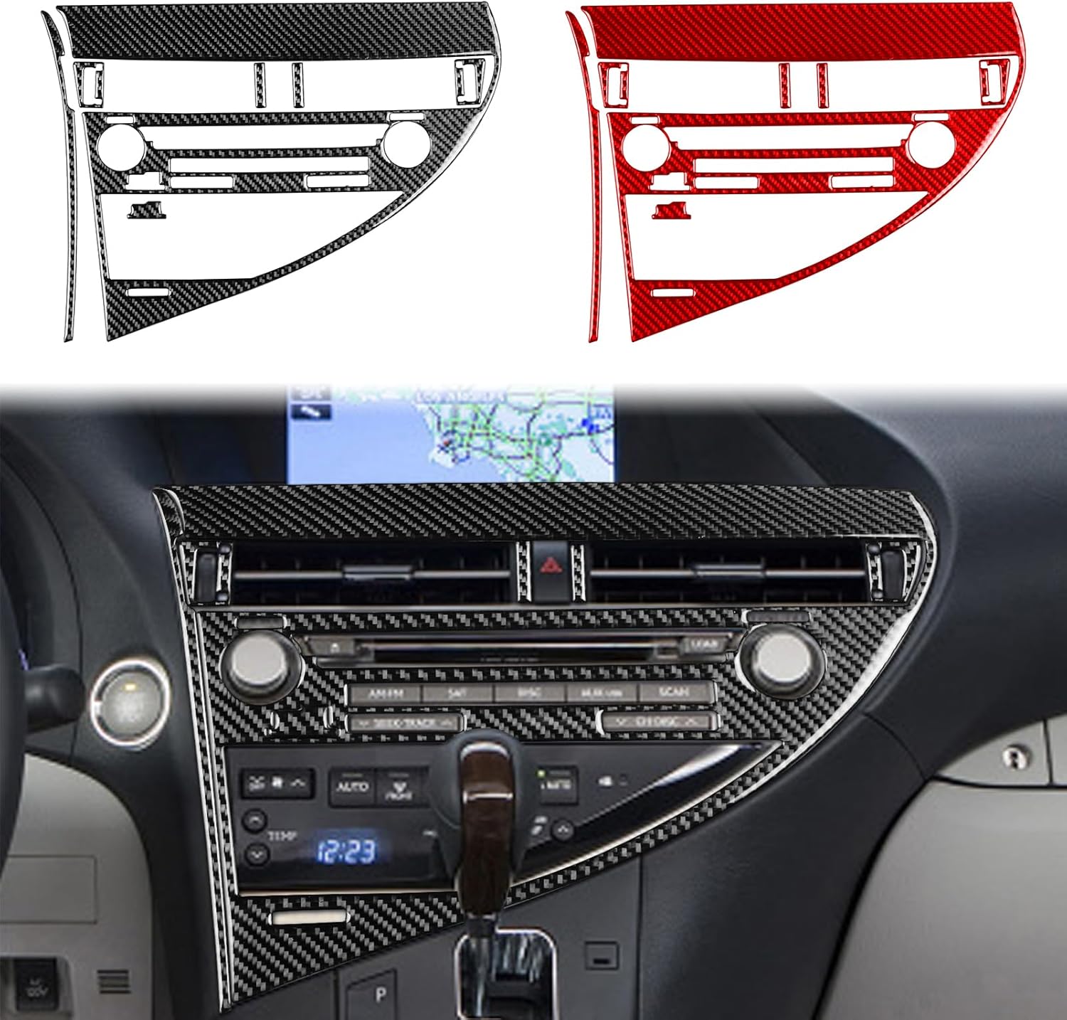 Real Soft Black Carbon Fiber Car Dashboard Central CD Player Multimedia Control Panel Decoration Sticker Auto Interior Accessories Compatible with Lexus RX350/RX450h(AL10) 2010 2011 2012-Type A