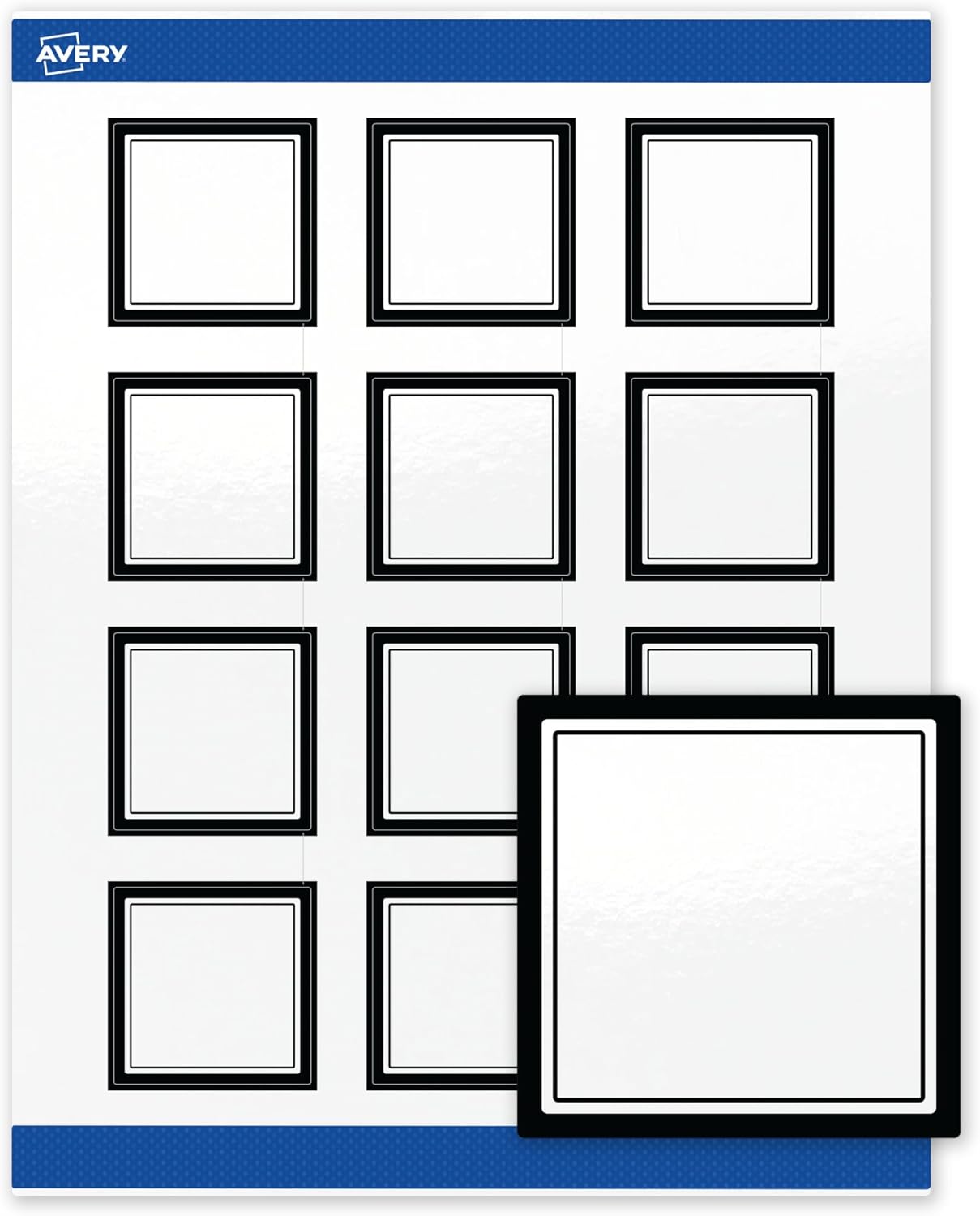 Avery Printable Square Labels, Double Black Border, 2" x 2", Glossy White Square Labels, Permanent, Laser/Inkjet, 120ct, Great for Product Merchandising