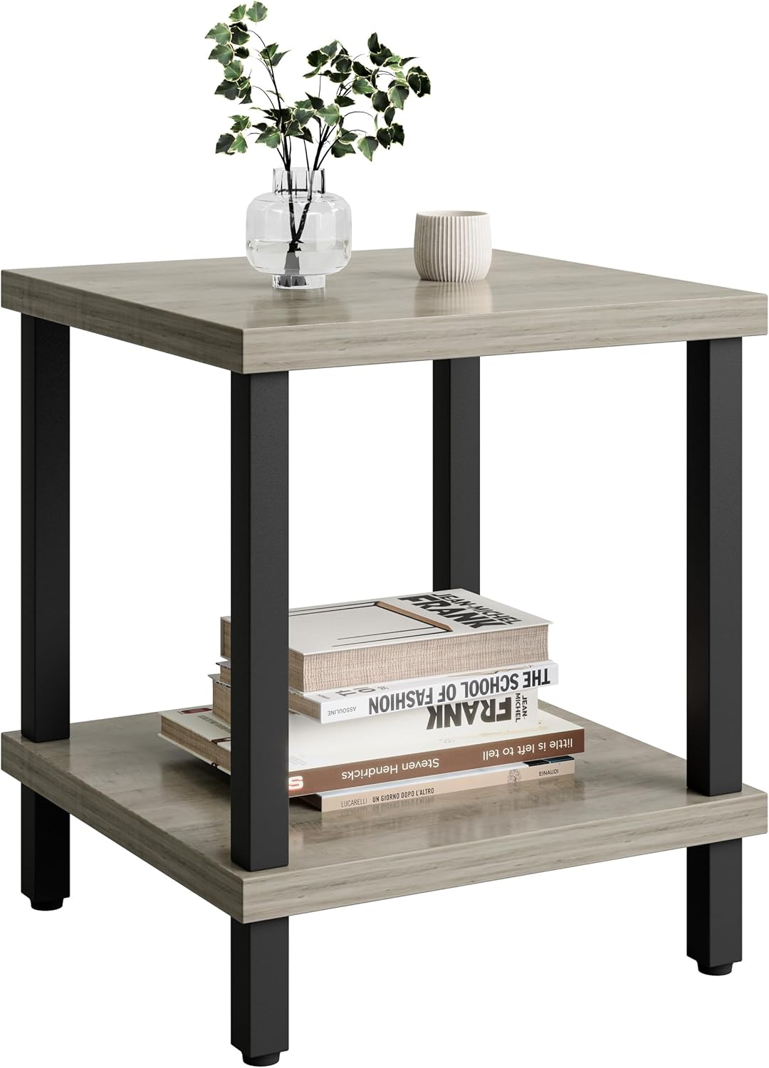 Large End Table Square Side Table Modern Sofa Table 20 Inch Industrial Coffee Table NightStand with 2-Tier Storage Shelf for Living Room Bedroom Oak Grey MLBZ06Z Oak Grey Modern