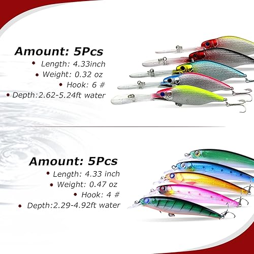 Miniatura 2 de Juego de señuelos de pesca, señuelos de pesca de hundimiento duro con caja de aparejos para agua dulce y salada, lubina, trucha, lucioperca, pez rojo