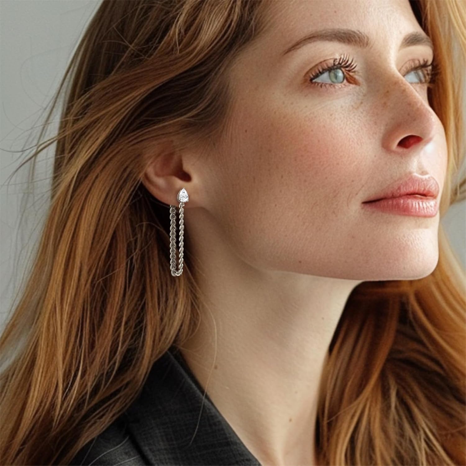 925 Sterling Silver Cuban Link Chain Dangle Drop Stud Earrings for Women, 18K Gold Plated Wrap Tassel Earrings - Image 2