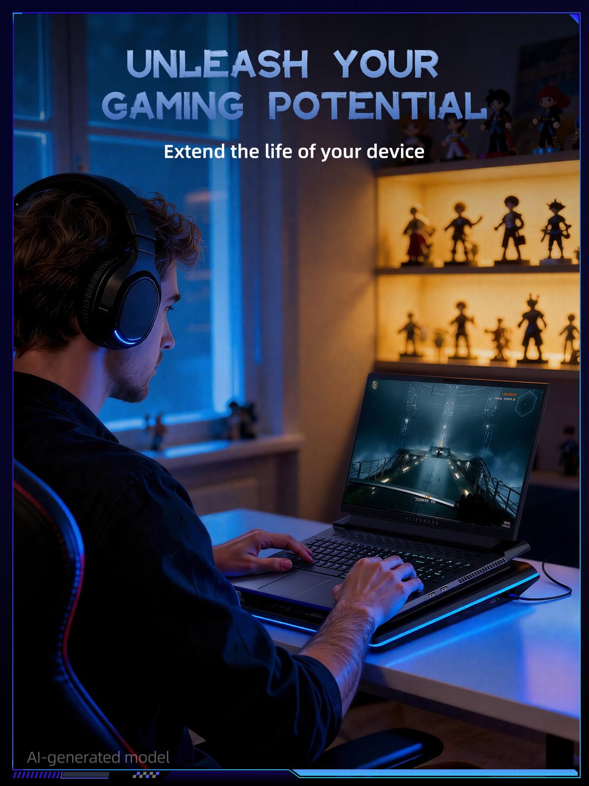 llano Refroidisseur Ordinateur Portable RGB pour PC Portable Gamer avec Contrôle Tactile Continu & Tapis de Souris 3 Ports USB A Ventilateur Turbo Extra Puissant pour Ordinateurs Portables de 15-19''