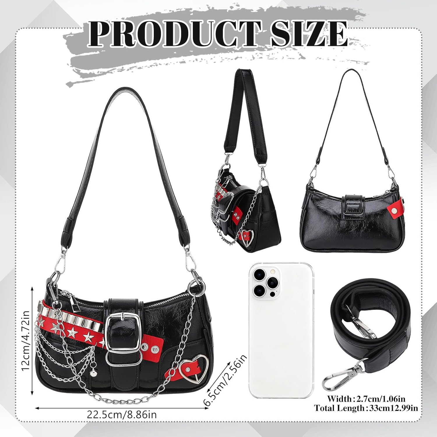 Y2k Cute Shoulder Bag for Women Trendy Goth Mini Purse with Glasses Star Keychain and Hairpin - Image 5