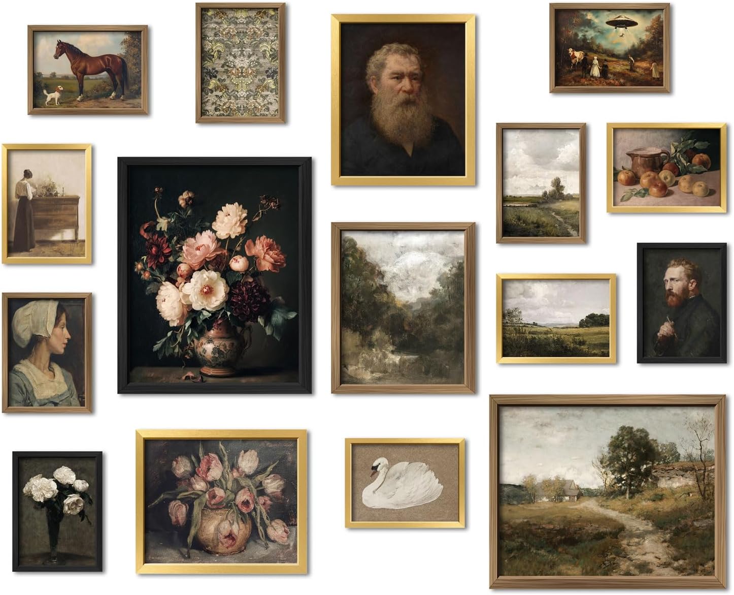 ANERZA 16-Piece Framed Vintage Wall Art Set - Moody Victorian Gothic Dark Academia Farmhouse Gallery Wall Prints for Bedroom Living Room