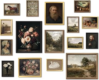 ANERZA 16-Piece Framed Vintage Wall Art Set - Moody Victorian Gothic Dark Academia Farmhouse Gallery Wall Prints for Bedroom Living Room