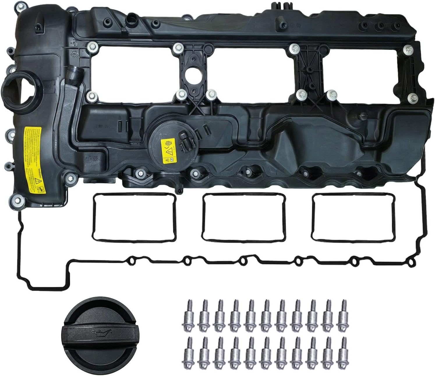 N55 Engine Valve Cover Kit with Gasket, Bolts & Oil Cap — Compatible with BMW 135i 335i 535i 640i 740i X3 X5 X6 1 3 5 6 7 Series (2011-2018) — Replaces OEM # 11127570292