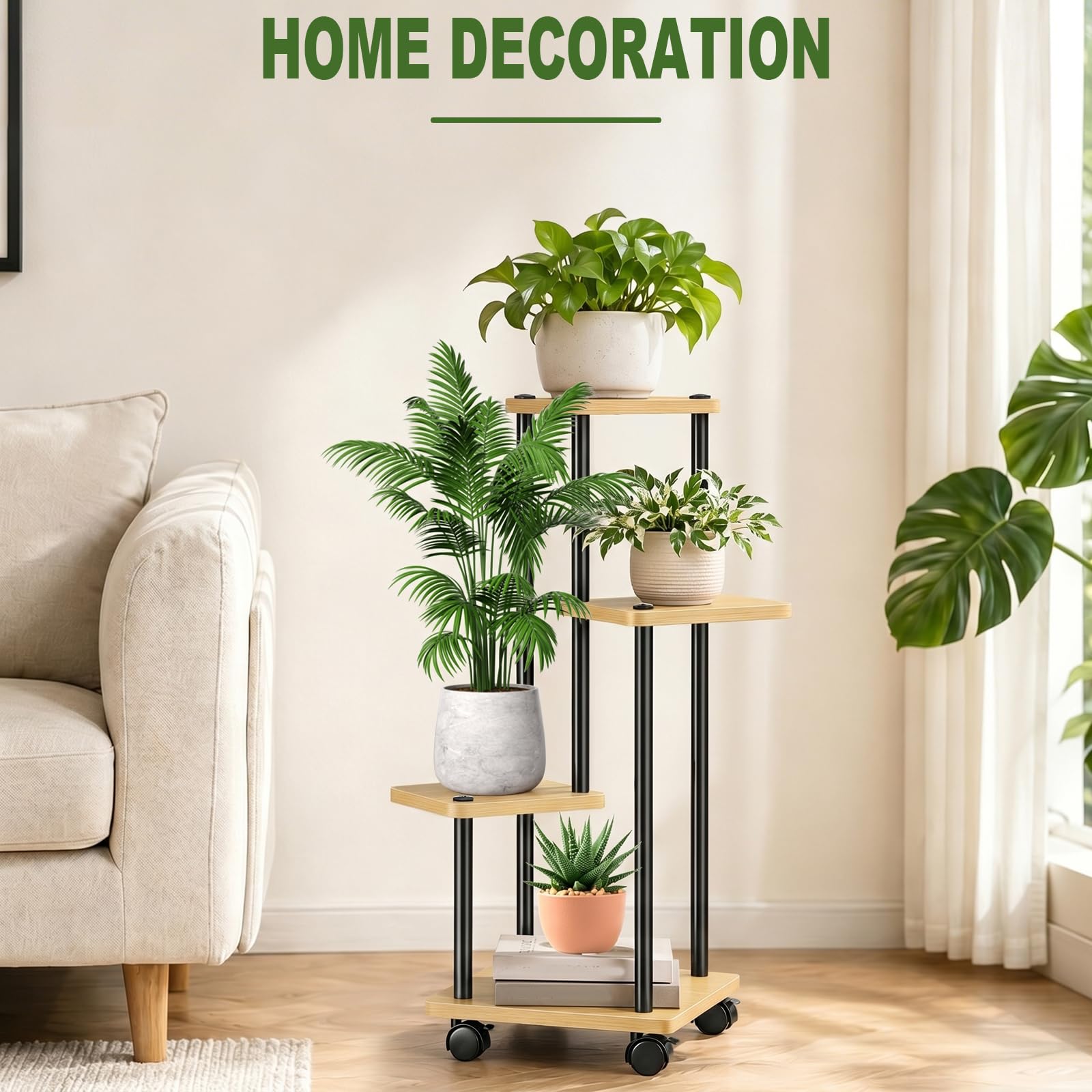 Support Plantes Intérieur À 5 Niveaux à roulettes, Porte Plante Intérieur, Étagère Plante En Métal Brun pour Intérieur Salon Jardin Extérieur (Sans Plantes)
