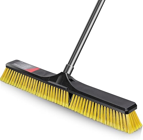 Masthome - Escoba de empuje de 24 pulgadas, escoba industrial con cerdas rígidas, escoba para exteriores resistente y mango de 55 pulgadas de largo,