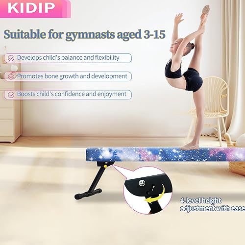 Miniatura 3 de Haz de equilibrio ajustable, haz de gimnasia de 6 pies8 pies, cubierta de gamuza con antideslizante, adecuada para niños y adolescentes de 3 a 15