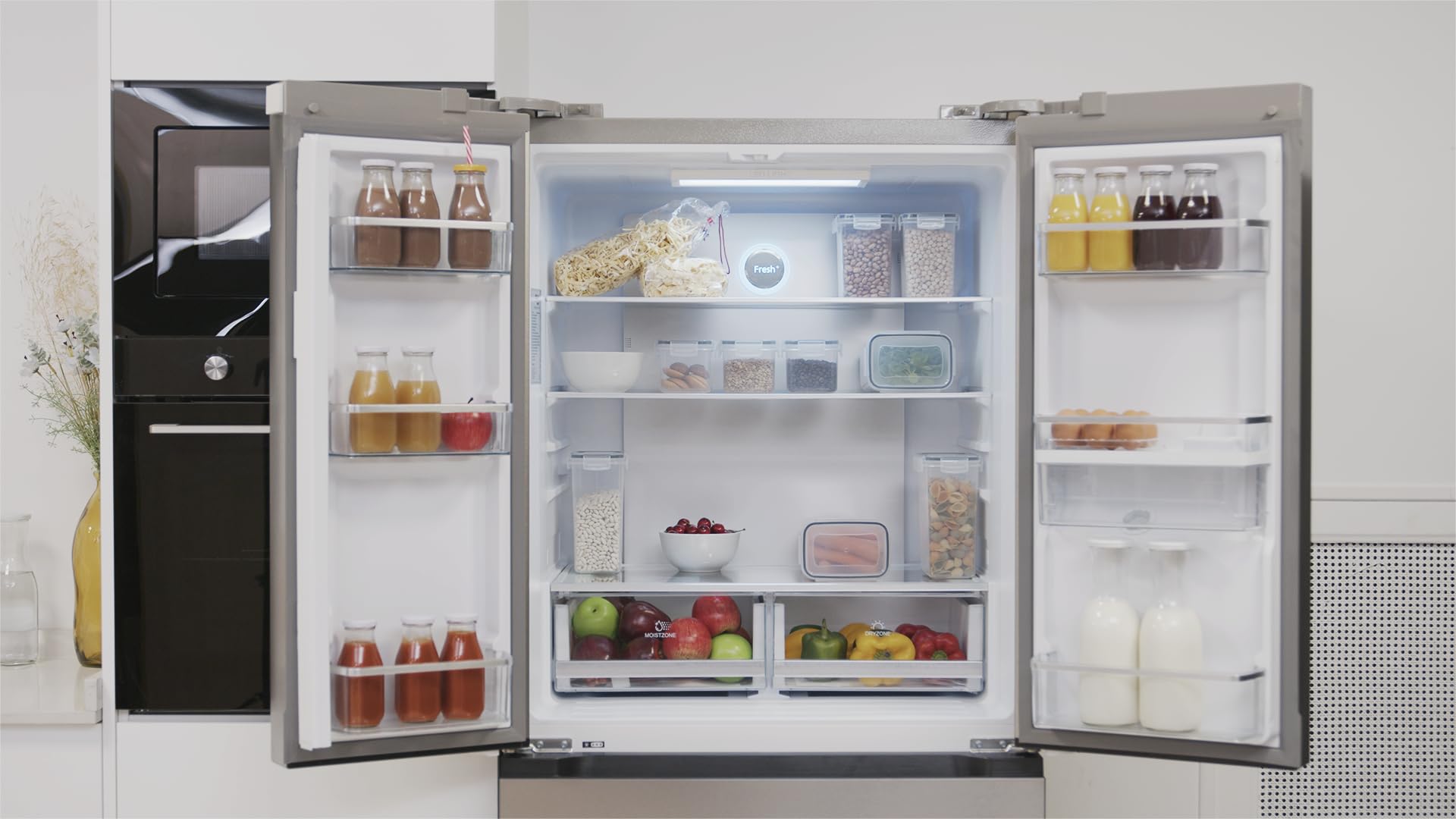 EVVO Frigorífico Francés, Total No Frost, Compresor Inverter, Capacidad frigorífico 356L y 203L Nevera, Elegante Display Integrado, Modelo: F80X (Acabado Inox)