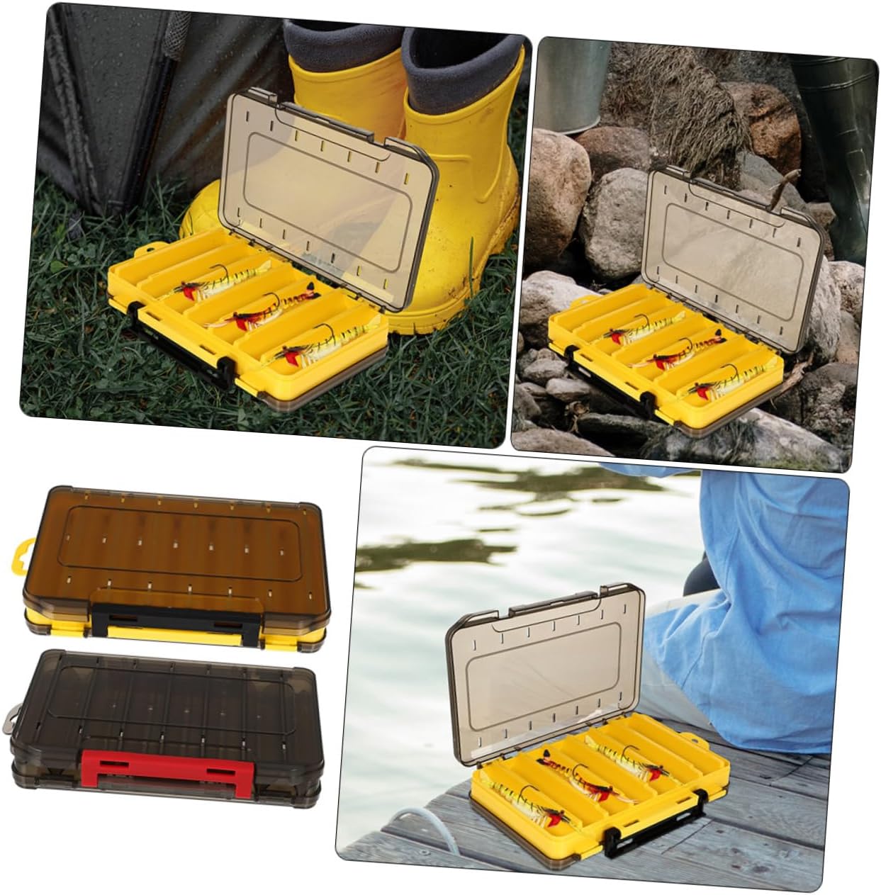 POPETPOP 2Pcs Fishing Lure Box Double Sided Drain Fishing Bait Container Portable Fishing Tool Organizer with Translucent Cover Durable Fishing Gear Storage