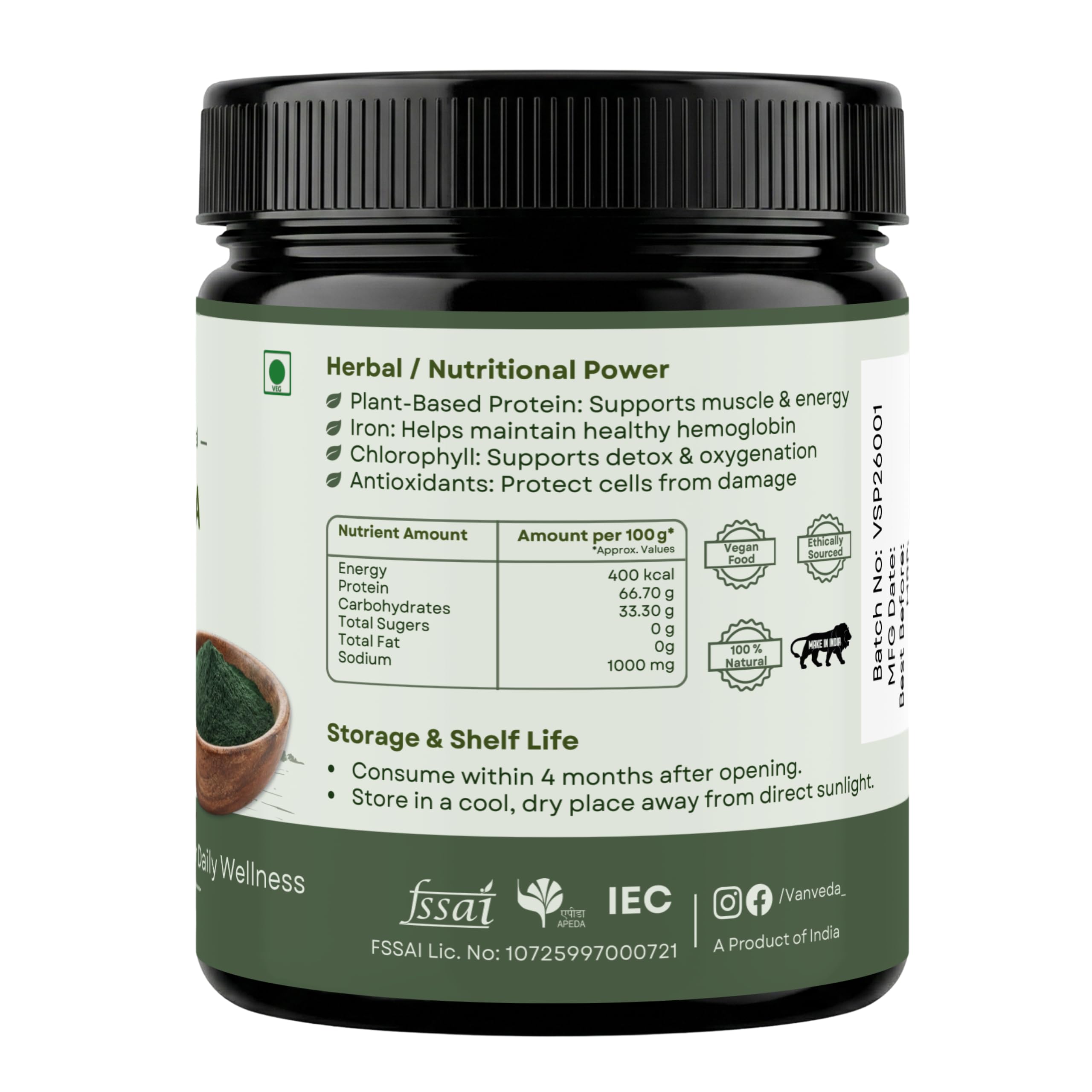 100% Organic Spirulina Powder | For Men & Women | Natural Superfood | Supports Energy, Immunity & Detox | Rich in Iron, Calcium, Potassium - 100GM — Amazon image 2