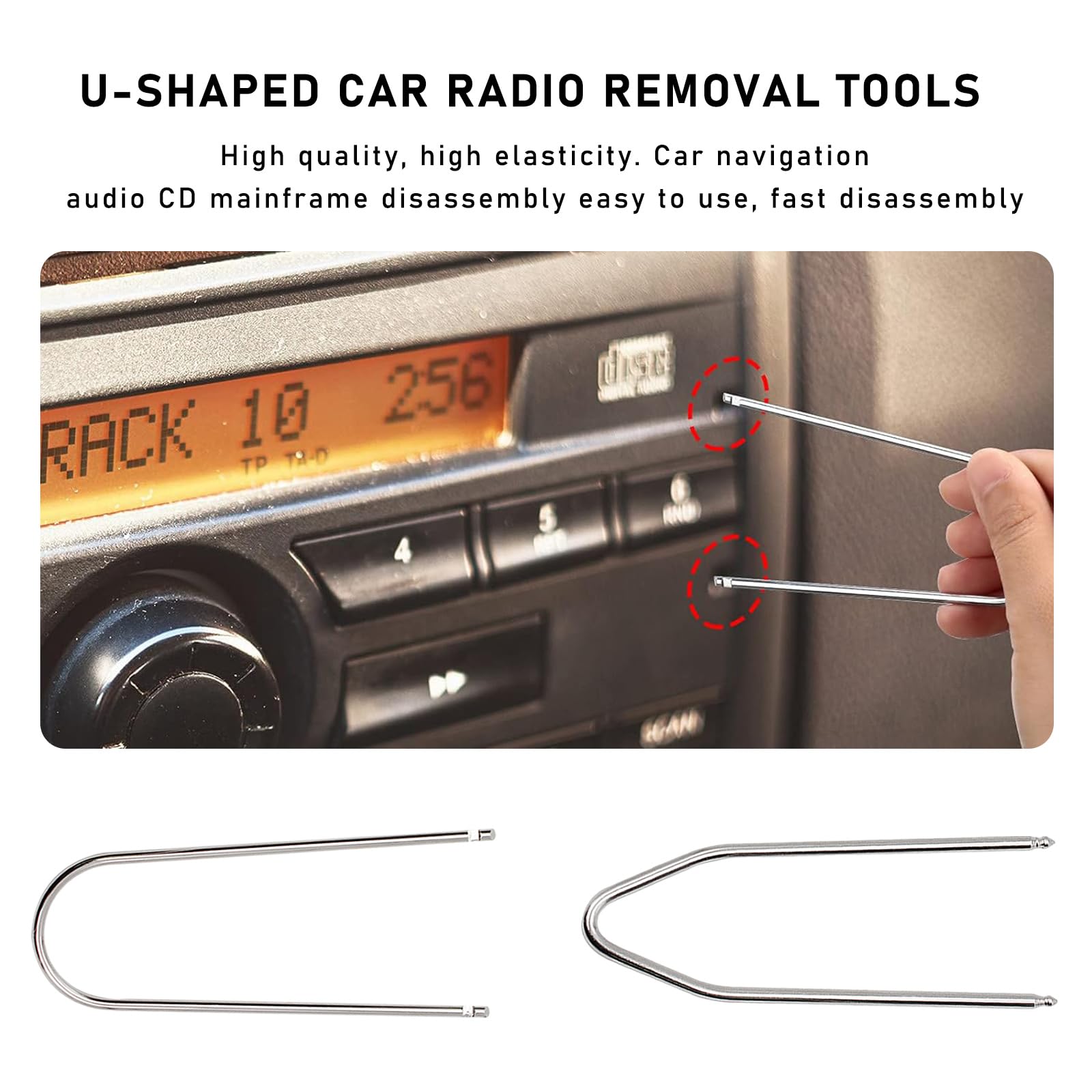 2PCS Car Radio Removal Tool U V-Shaped Stereo Radio Disassembly Assembly Pry Tool Stainless Steel Auto Stereo Release — view 3