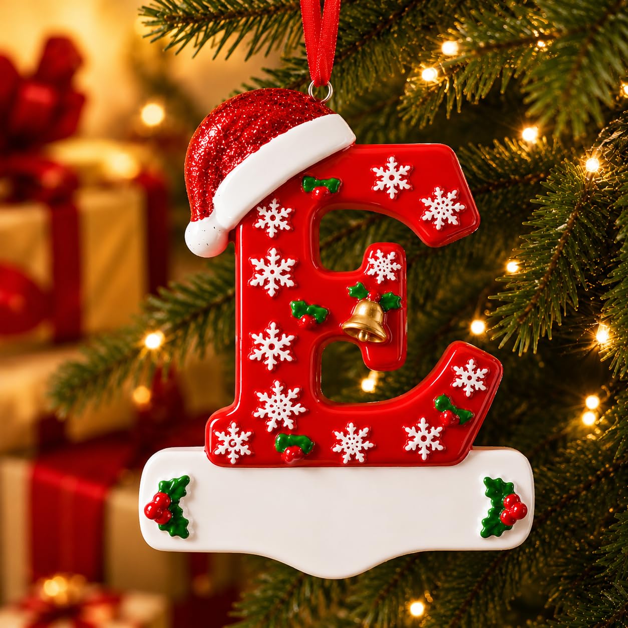 Bemaystar 3D Resin Letter Christmas Ornaments, Hand Painted Initial Christmas Tree Ornaments, Premium Holiday Decoration for Family Christmas Tree Decor, Ornaments for Christmas Tree, E