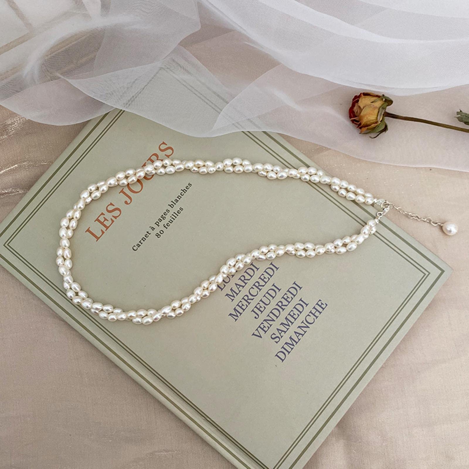LOKILOKI Collana Doppia di Perle d'Acqua Dolce Naturali Gioielli di Moda da Donna in Argento Sterling 925