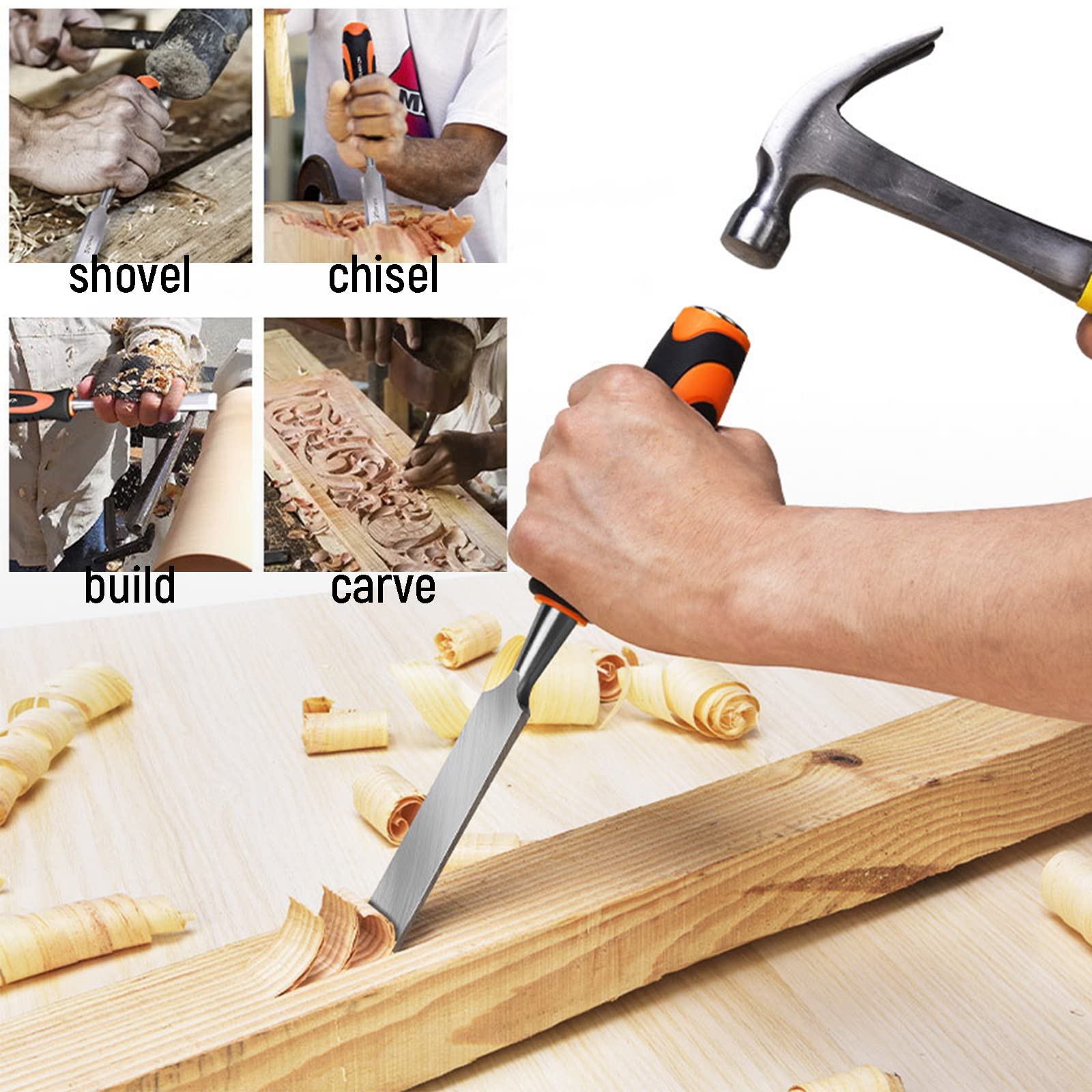 Formones Para Madera, Juego De 6 Escoplos(6,12,18,24,32,38mm), Cincel Para Madera De Acero Cromo-Vanadio, Madera Juego De Gubias Escultóricas Para Manualidades Carpintería Para Principiantes