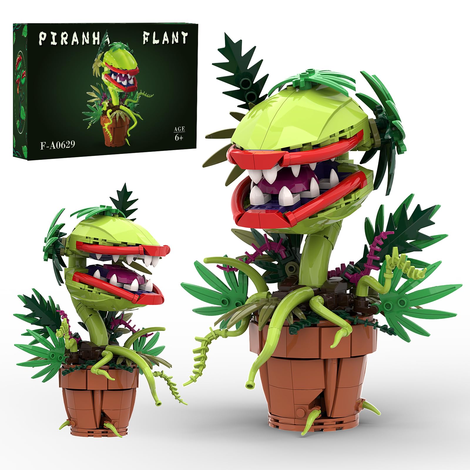 Sinuraii Audrey II Piranha Plant Flower Building Blocks Sets, Cannibal Plants Building Set, Openable Mouth Idear Gift Toy, Bonsai Plants Christmas Halloween Horror Décor Gifts for Adults