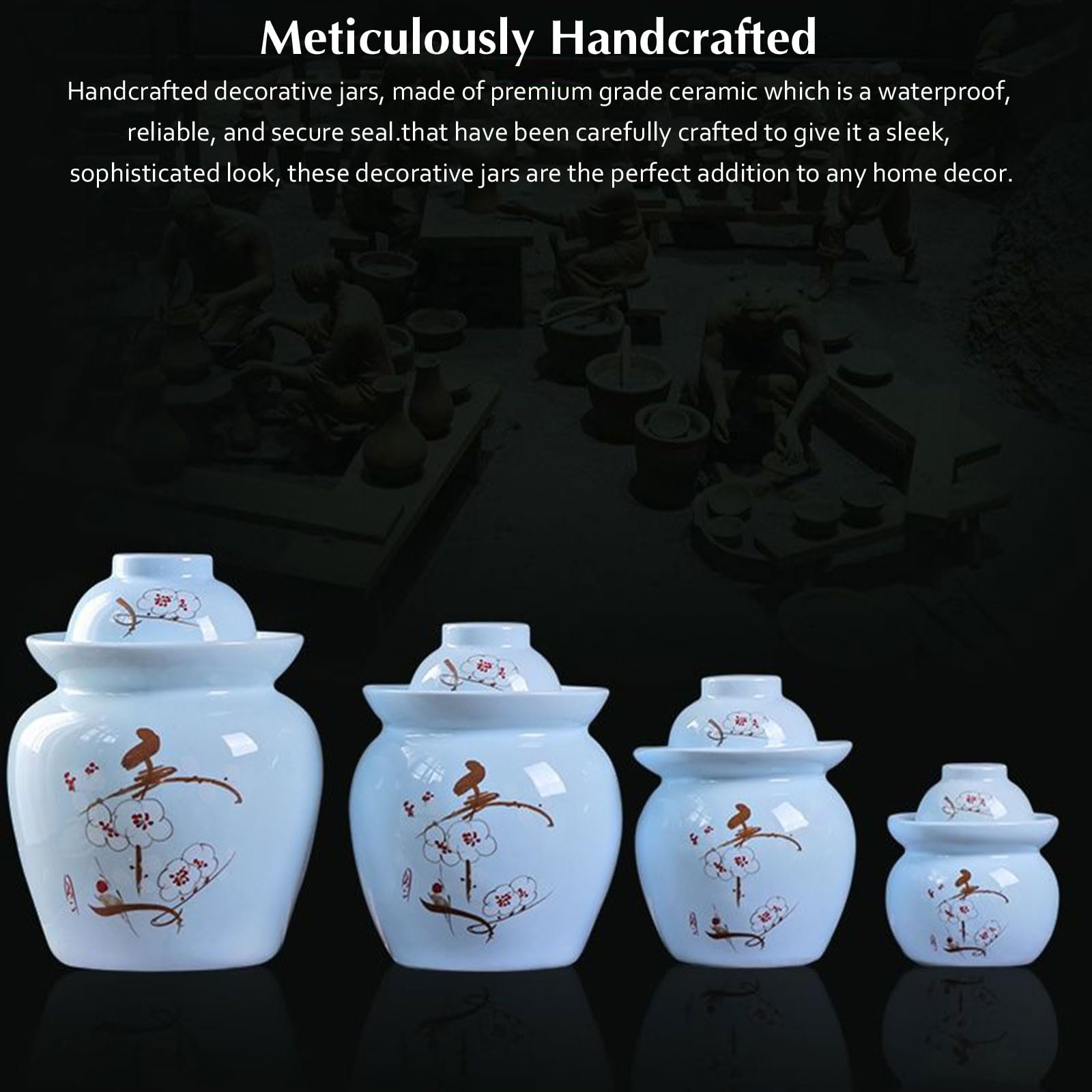 Ceramiczny słoik na pikle, Ceramiczny garnek fermentacyjny z pokrywką z uszczelką wodną, ​​tradycyjny chiński garnek fermentacyjny, kamionkowy garnek do kiszenia(Blue,0.6L)