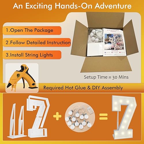 Miniatura 2 de Números iluminados de marquesina de 4 pies, números de mosaico para globos, letras iluminadas de marquesina, globo de mosaico gigante número 7 para