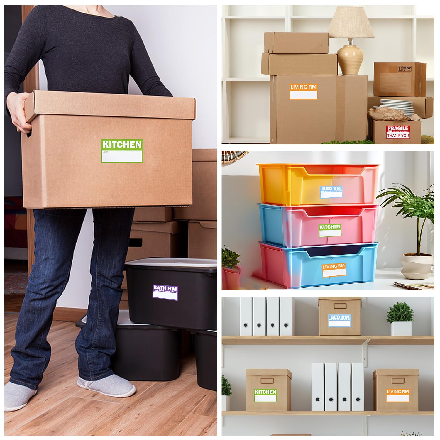 Home Moving Labels, 300 etichette per traslochi codificate a colori per scatole, adesivi grandi da 8,9 x 5,1 cm con aree scrivibili, include fragili e vuote, rimovibili