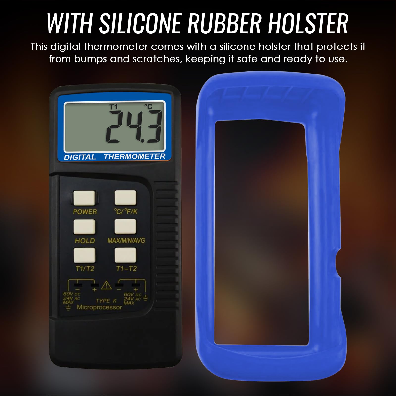 Alta Precisione Digitale Tipo K Termocoppia Termometro (-50~1300°C) con Doppio Canale 4 Sonde (Cablata & Acciaio Inossidabile) Palmare Alta Temperatura Scala Kelvin Metro Tester