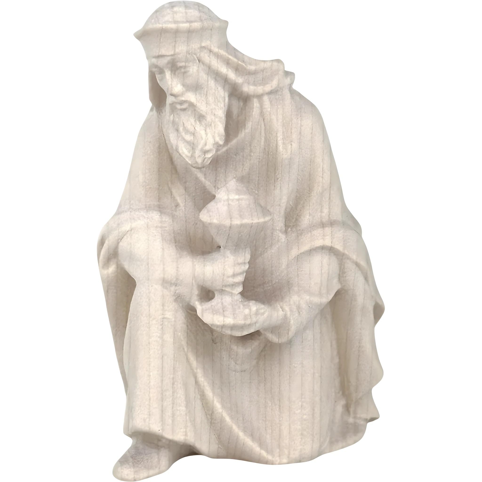 Dolfi | Gaspare re magio in ginocchio con incenso 15 cm | Legno Naturale in Val Gardena | Presepe e Natività