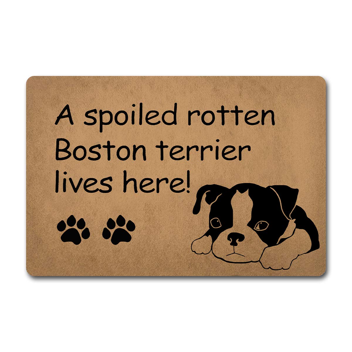 Funny Welcome Mat Personalized Doormat A Spoiled Rotten Boston Terrier Lives Here Doormat Funny Dogs Mat (23.7 in X 15.6 in) Fabric Top With a Anti-Slip Rubber Back For The Entrance Way Indoor Mat