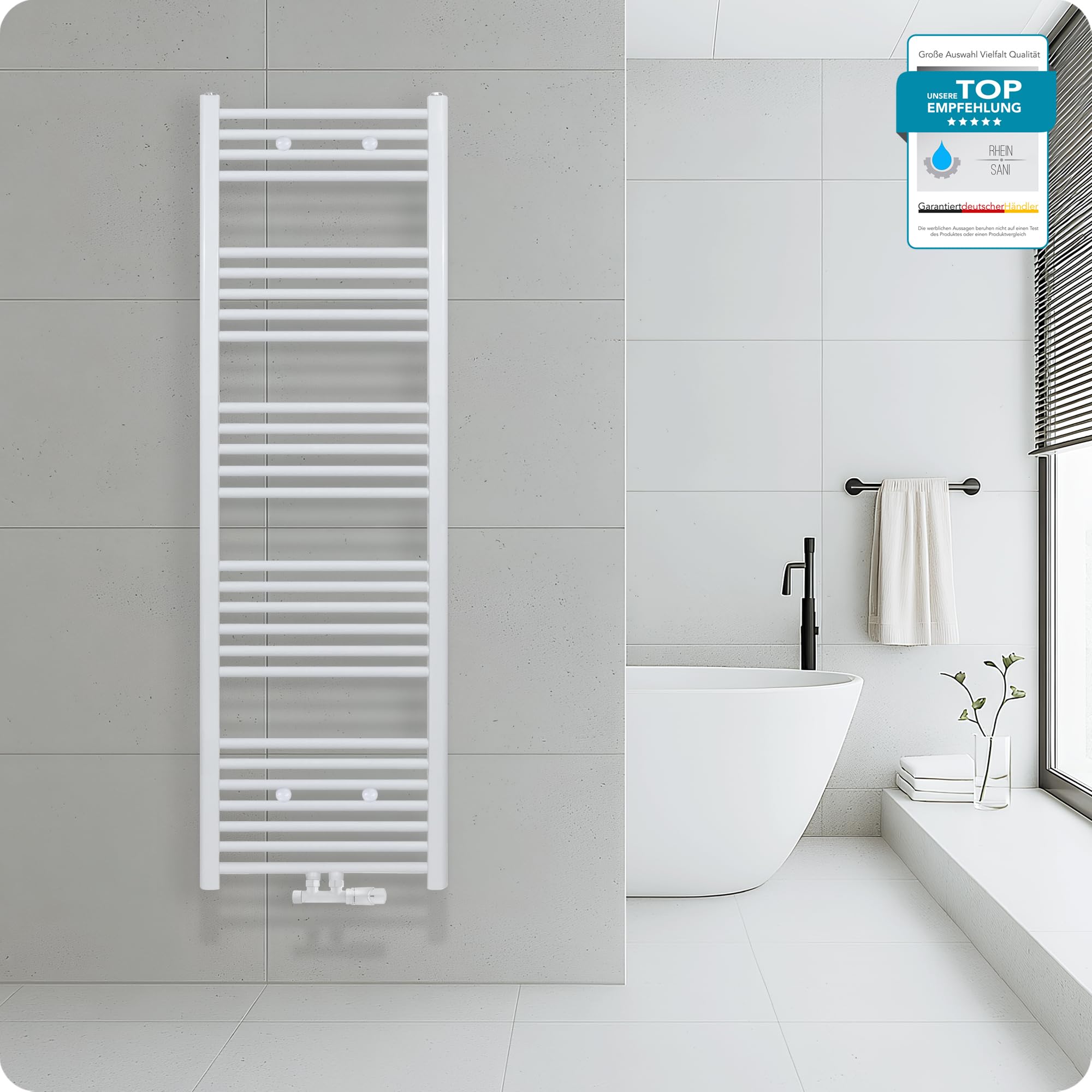Belrad Badheizkörper mit Mittelanschluss Handtuchheizkörper Qualitätsstahl Weiß pulverbeschichtet Wandmontage wasserbetrieben Badezimmer Heizung