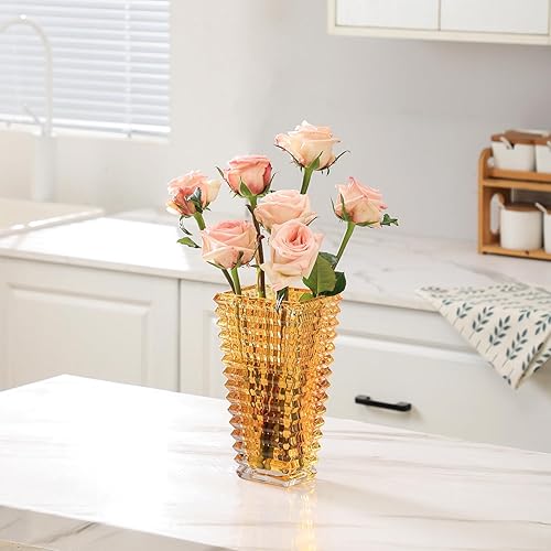 Miniatura 2 de MCMCNCUIU Jarrón de cristal, jarrón de vidrio ámbar, jarrón de vidrio, jarrones para centros de mesa, florero grande, jarrón de vidrio grande,