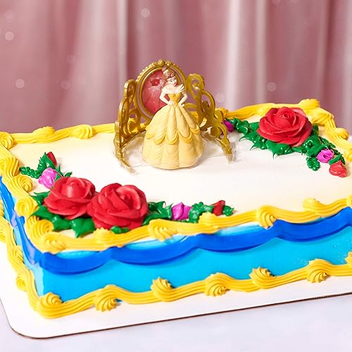 Miniatura 8 de DecoSet Disney Princess Belle Beautiful As A Rose Cake Topper, juego de decoraciones de 2 piezas con figura de Bella y tiara dorada con joya
