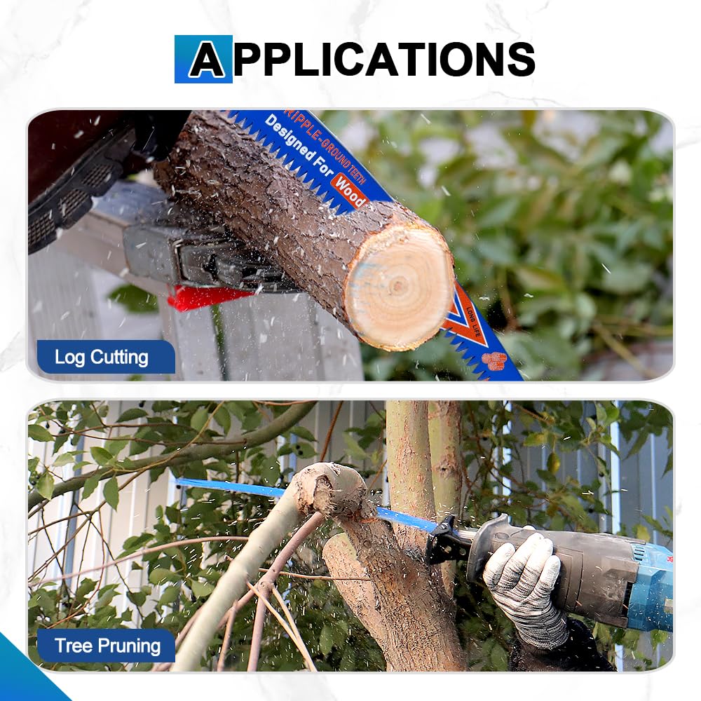 BRSCHNITT Japanese Teeth Reciprocating Saw Blades 380mm*2+300mm*2- Curved Edge Wood Pruning Saw Blades 6TPI for Tree Trimming,Wood Cutting,Cr-V Sabre Sawzall Blades - Image 4
