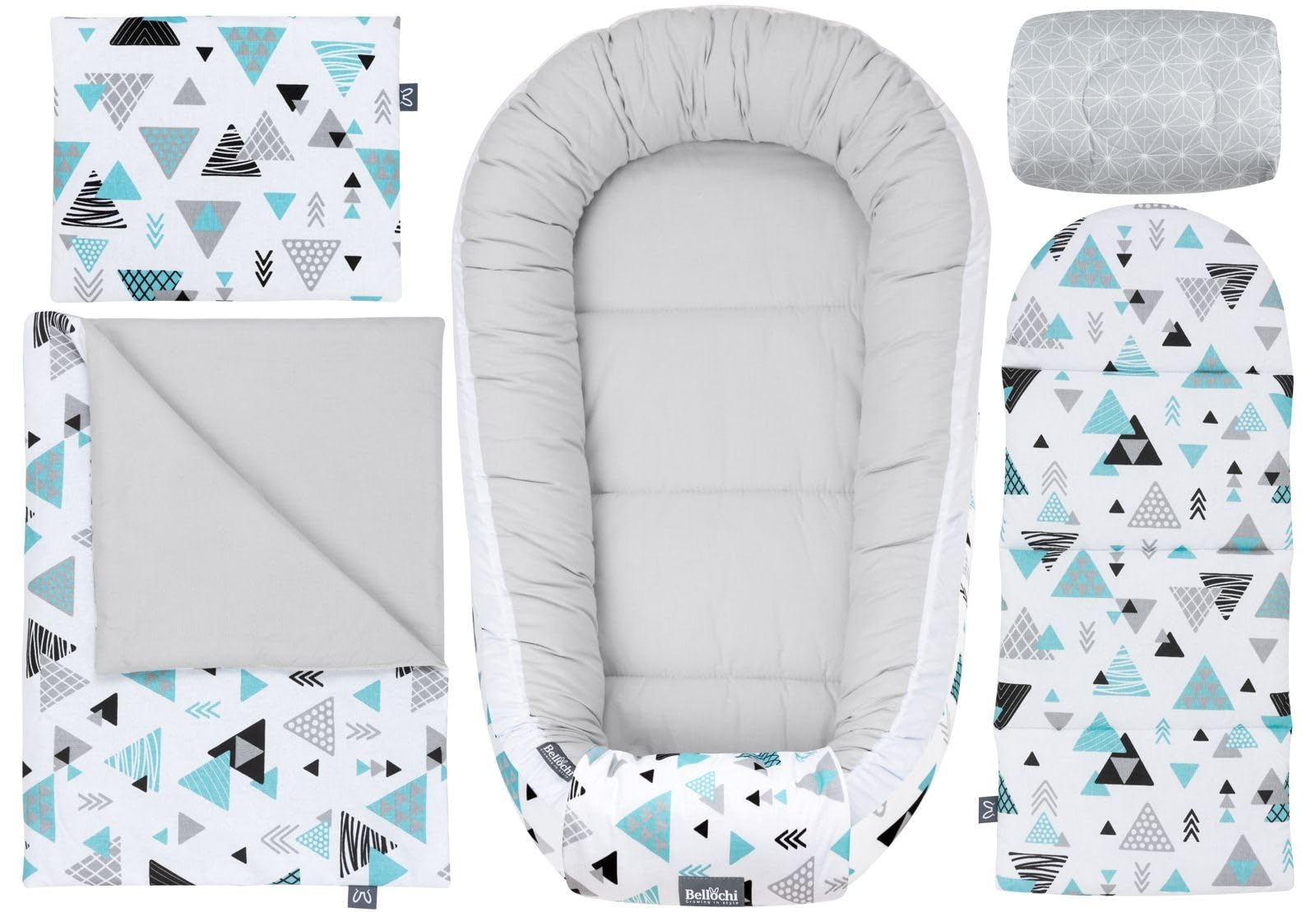 Zestaw wyprawkowy 5 elementowy | Kokon | Gniazdo dla Noworodka 60x100cm | Kocyk dla Noworodka 50x75cm | Zestaw dla noworodka | Baby shower | 100% Bawełna | tresor