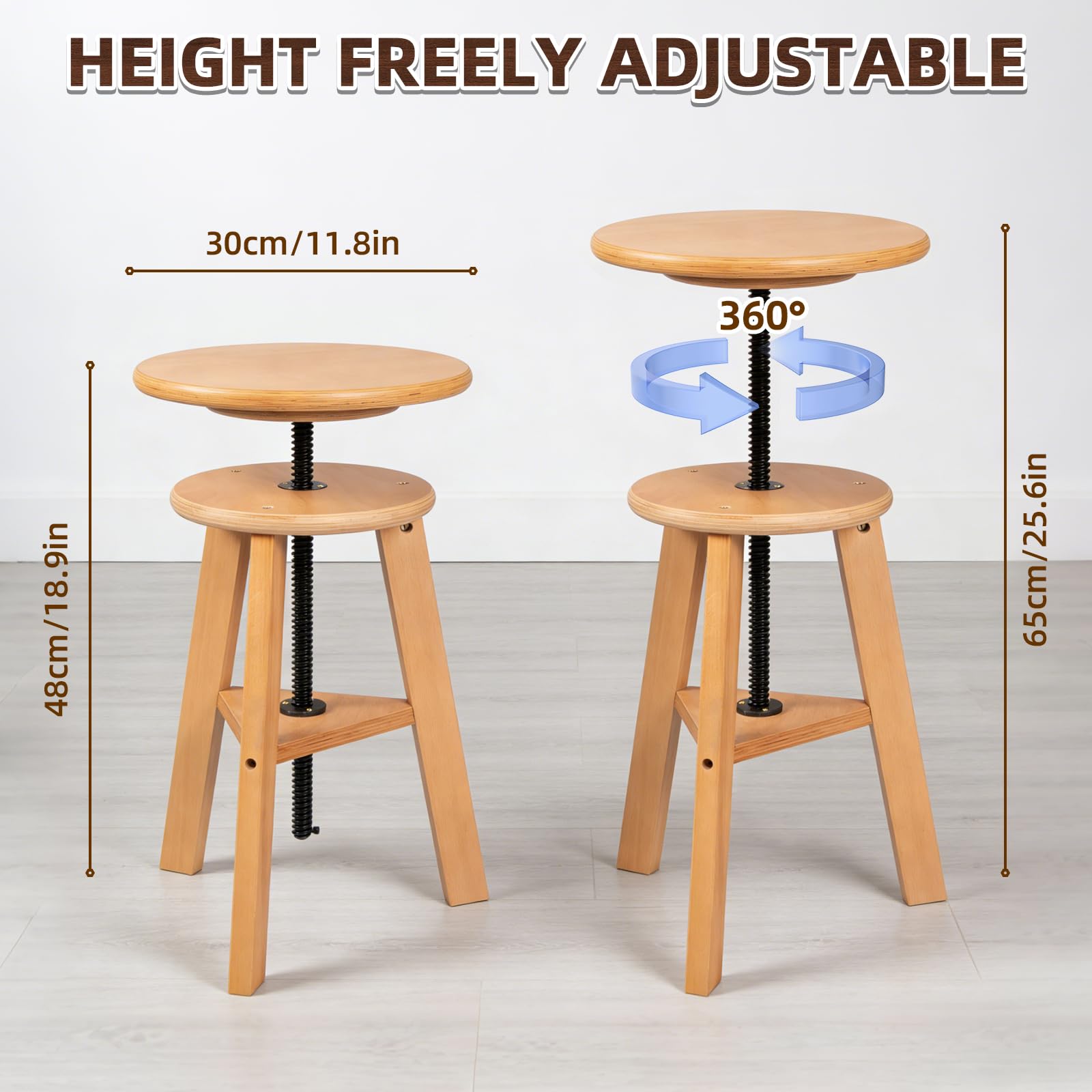 Taburete de dibujo de madera, 48 – 65 cm, altura regulable, taburete de madera de haya | Taburete multifuncional para estudio de artistas, estudio, hogar, bar, cocina u oficina