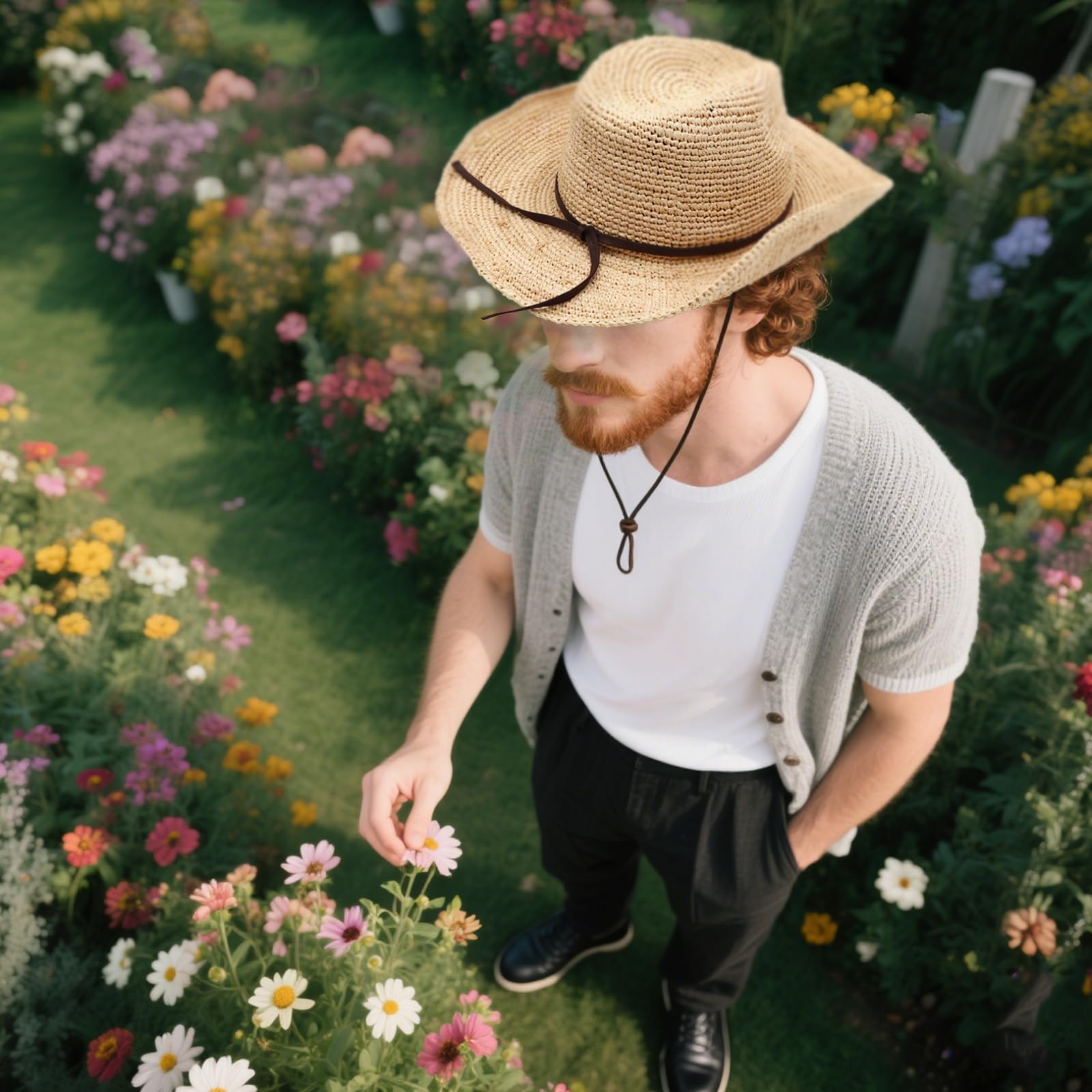 Unisex Bast-Strohhut, breite Krempe, Sonnenhut für Damen und Herren, leicht und atmungsaktiv, Fedora, lässiger Outdoor-Stil für Strand und Reisen