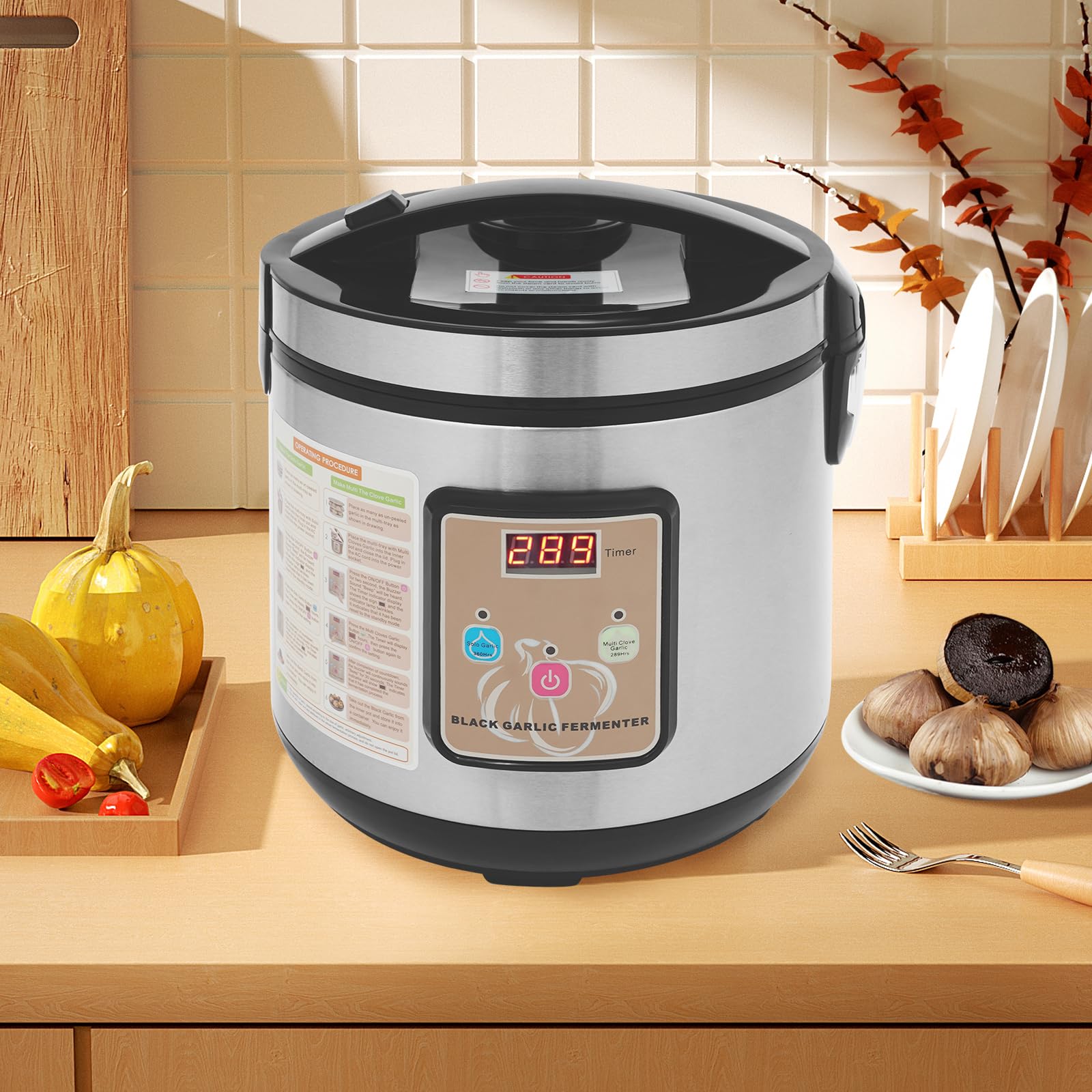 Fermenteur noir 6 l, 90 W 220 V pour les noirs, cuiseur à ail avec contrôle du temps et de la température, fermenteur d'ail intelligent avec pot intérieur et support à 3 étages (argent)