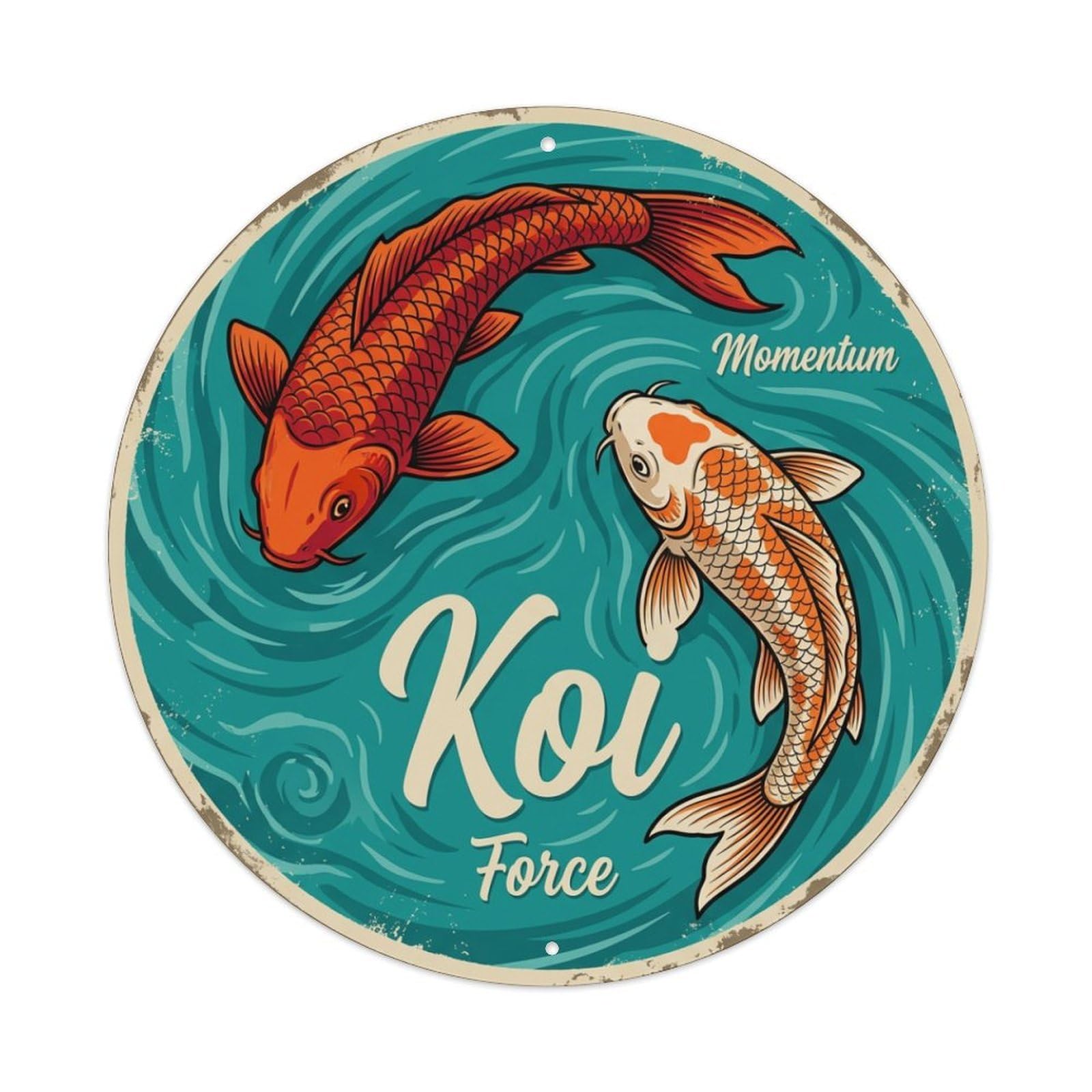 Koi Fish Momentum Force Motion Waters Dynamic Power Flow Metal Tin Sign