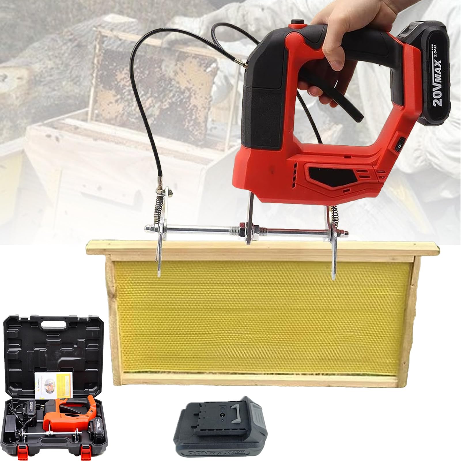 Atwynd Cordless Electric Bee Shaker, Portable Bee Remover, Beehive Frame Shaker Red-1battery