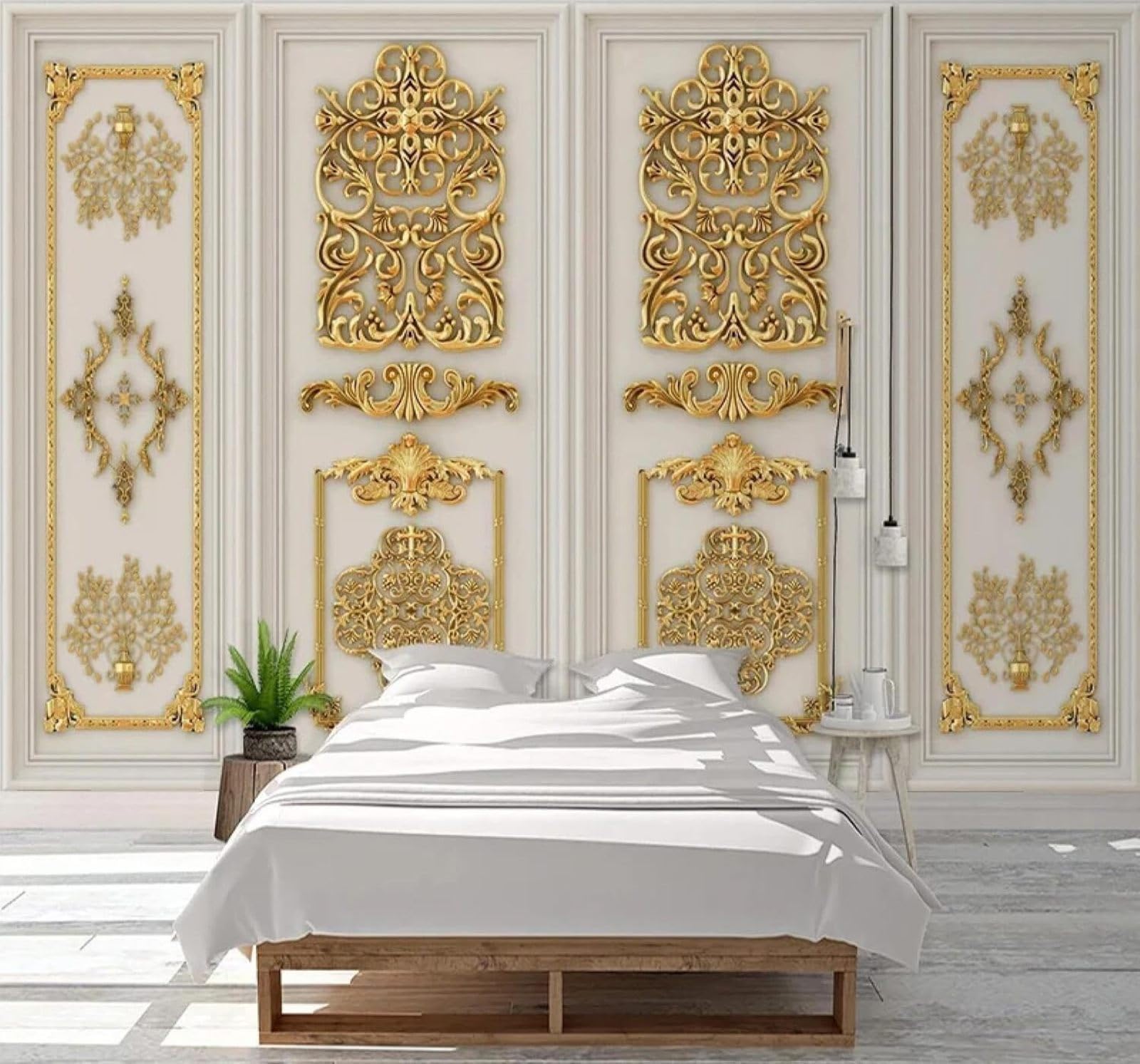 XLMING Creative Gold Relief Carving Floral 3D Wallpaper Silky Texture Home Study Office Grey Dining Room Sofa Bedroom Living Room TV Backdrop-400cm×280cm