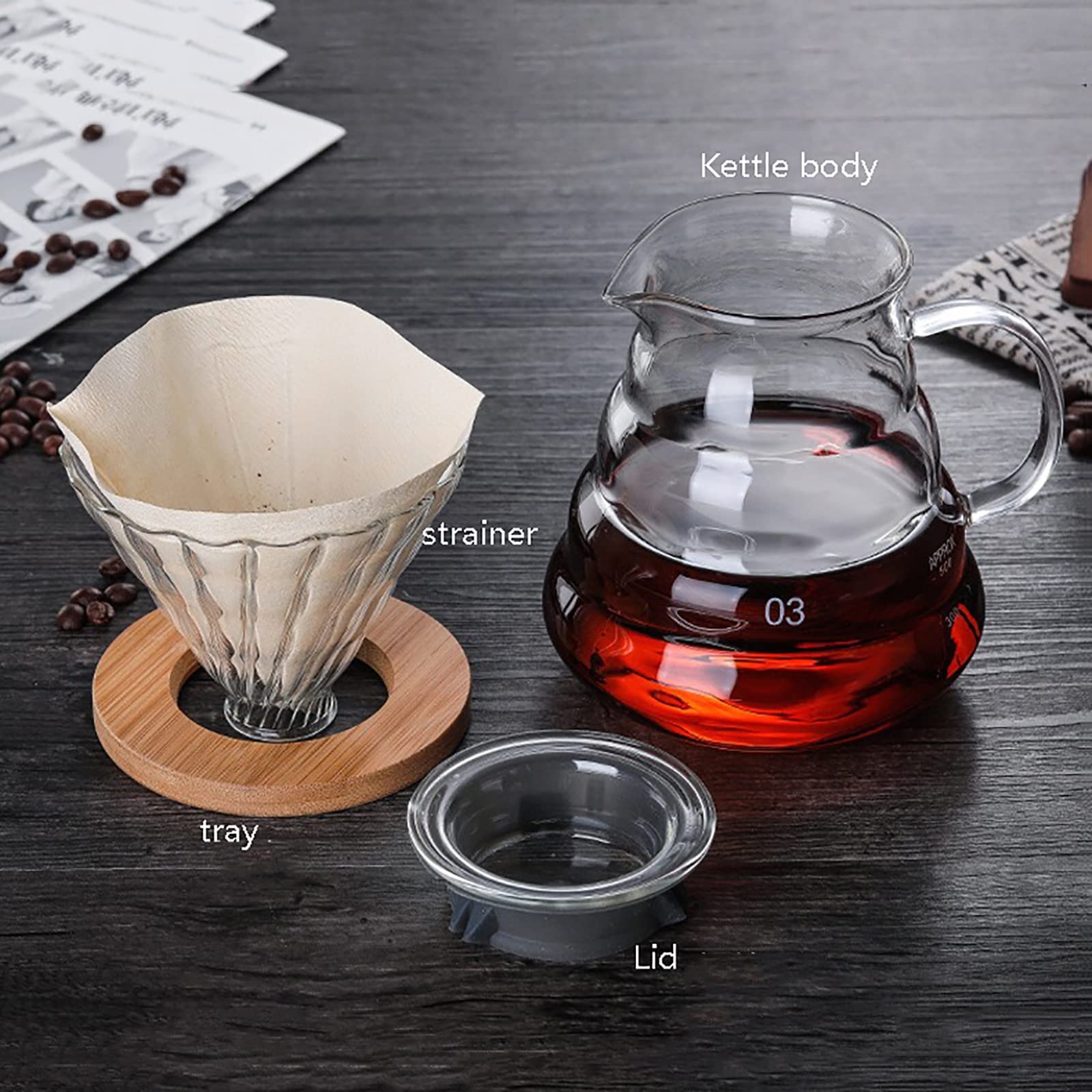 HMTE Cafetera de Vidrio para Verter, Juego de cafetera para Verter, cafetera de Goteo, cafetera de Mano Reutilizable, hogar, Viajes, al Aire Libre (20.28 oz/600 ml) (Color : B) (C)