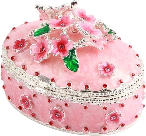 Vista 8 de Joyero con diseño de flores de cerezo, exquisita caja esmaltada para joyas, organizador de joyas para aretes, anillos, collares, caja de regalo