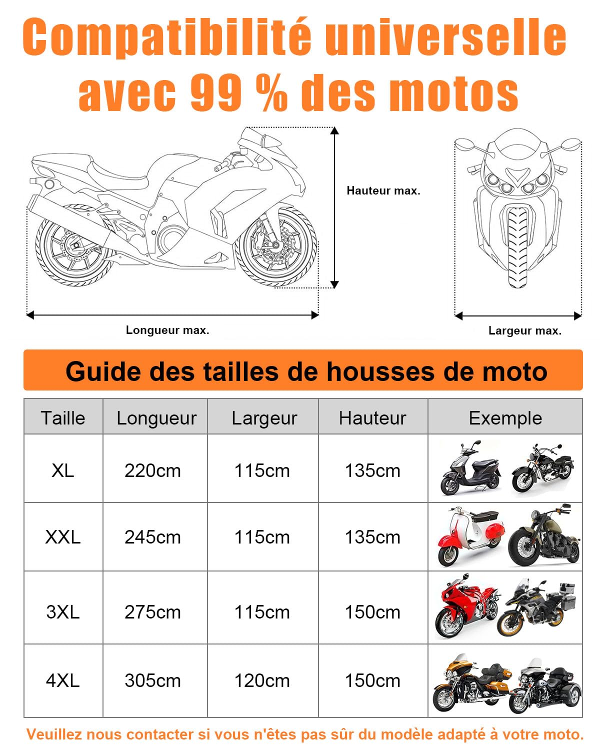 Bache Moto Exterieur Etanche Entièrement Fermée, Housse Moto Imperméable et Résistante aux Poussière Pluie Neige UV Vent pour Scooter Mobylette Moto Street Scrambler 275x115x150cm