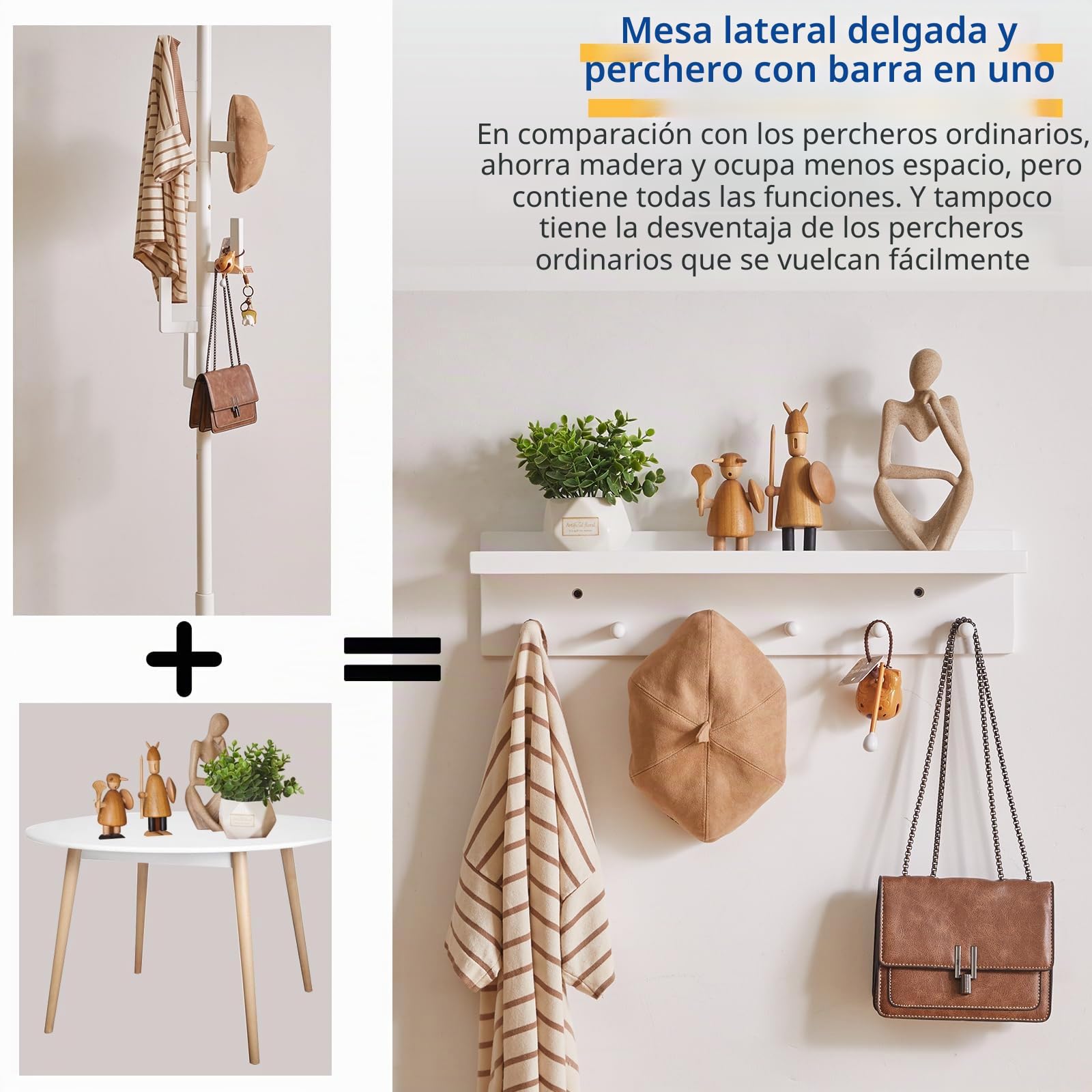 Aibiju Perchero de Madera con Estante Montado en la pared, Estante Colgante de pared de Entrada de 60 cm, para Baño, Cocina, Organizador de Llaves de Toalla Blanco YD-WS0260W