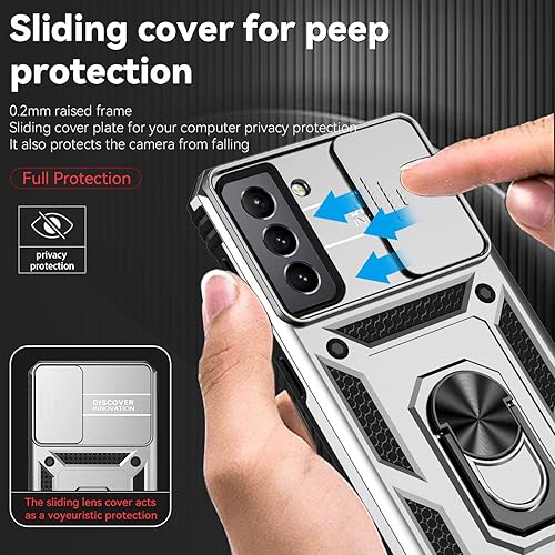 Miniatura 4 de Funda para Samsung Galaxy S21 FE 5G con cubierta para lente de cámara, protector de pantalla HD, soporte de anillo magnético probado contra caídas