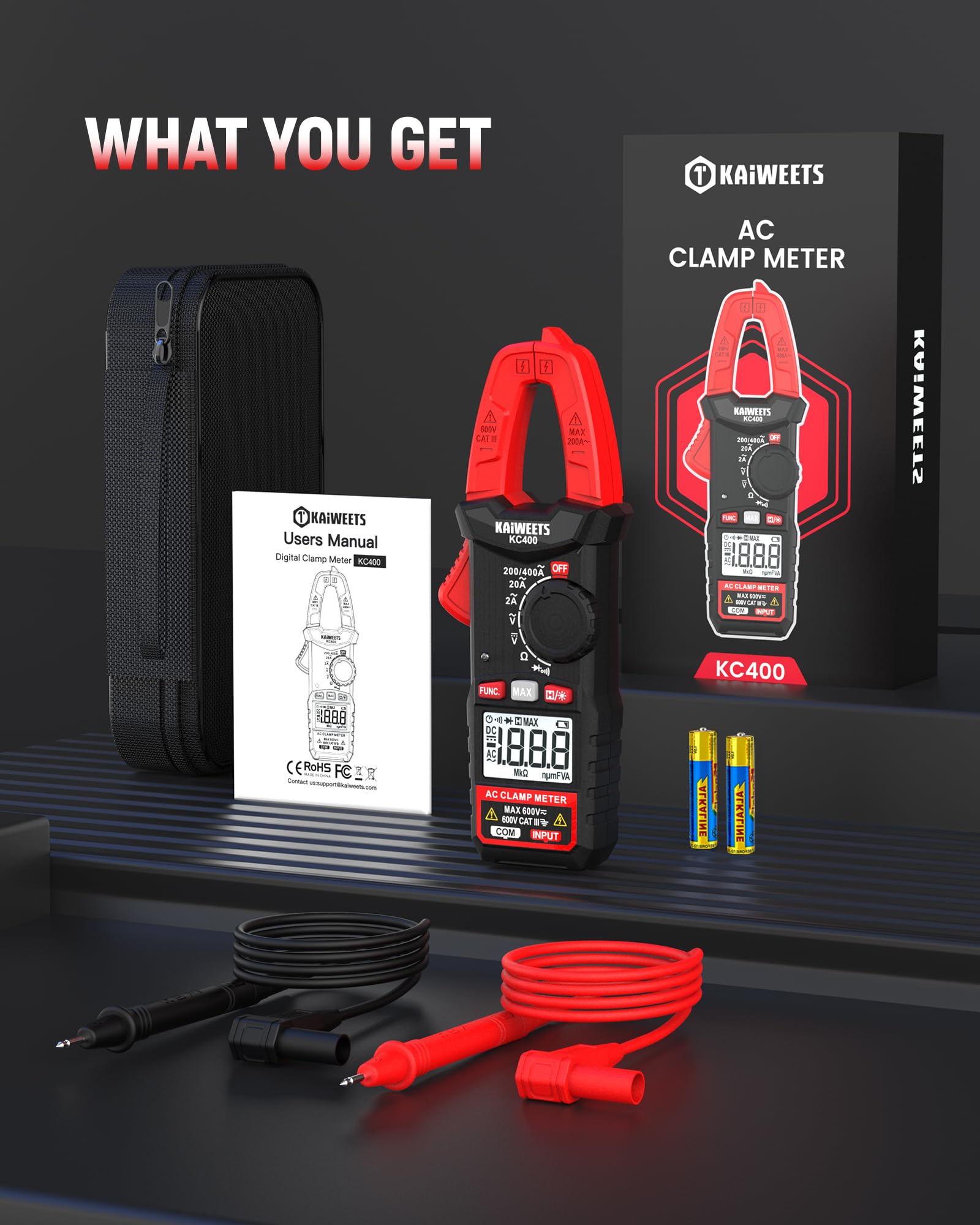 KAIWEETS Digital Clamp Meter, Portable Size, 2000 Counts, Measures High AC Current 400A, 600V AC/DC Voltage, Resistance, Continuity, Diode, Auto Ranging Multimter, Voltage Tester, KC400 — Amazon image 9
