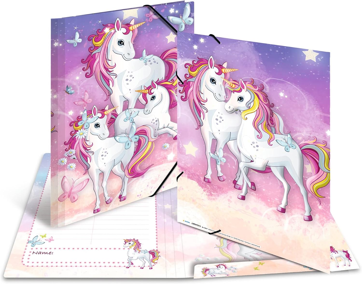 HERMA Folder A3 Unicorn Set, 3 Pieces, Corner Folder Made of Cardboard with Nursery Motif, Elastic Band - Image 5