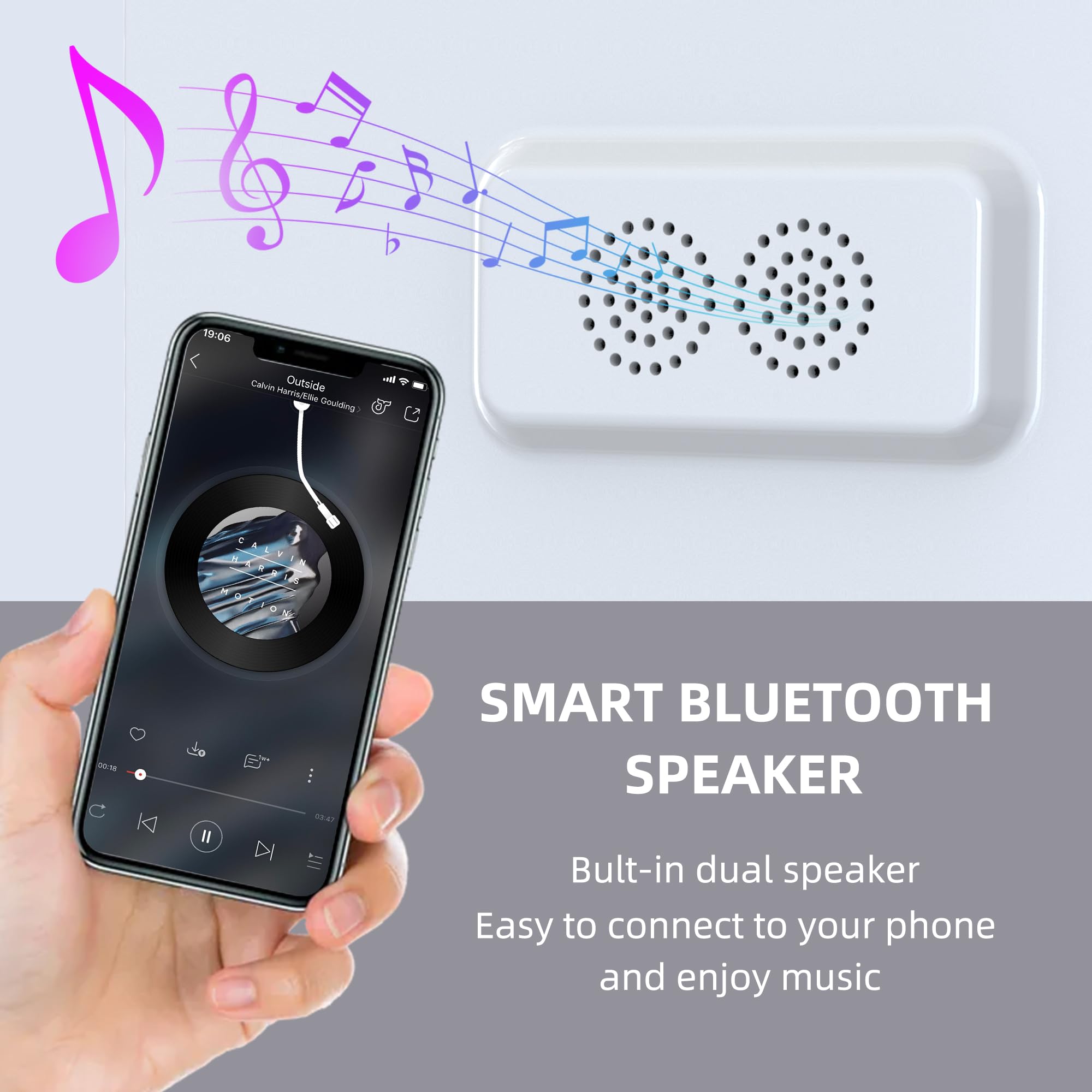 VANITII GLOBAL Vanity Makeup Mirror with Lights 9”x12” Hollywood Mirror with Music Speaker Dimmable 3 Color Lighting Light up Mirror with 10X Magnification 360 Degree Rotation for Bedroom Bathroom