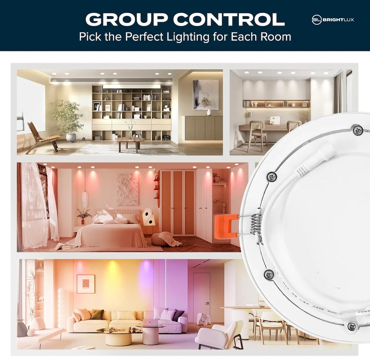 Works with Alexa and Google Home, 6 in. Smart Color Changing Canless Downlight, 13W RGBTW LED Recessed, App Control, 1000 Lumens, Damp Rated, Indoor Lighting, BL-SDL-CC-6IN-4PK (4 Pack) 5